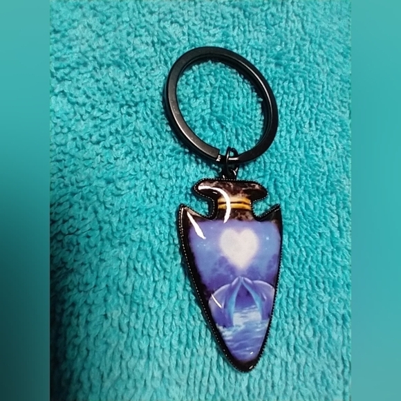 Black keychain purple dolphin couple white heart love jewelry - Picture 3 of 3